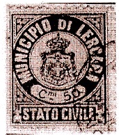 Marca da Bollo del Comune di LERICI su Carta Bianca di dimensioni 23 x 27 mm
