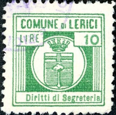 Marca da Bollo del Comune di LERICI su Carta Bianca di dimensioni 22 x 23 mm