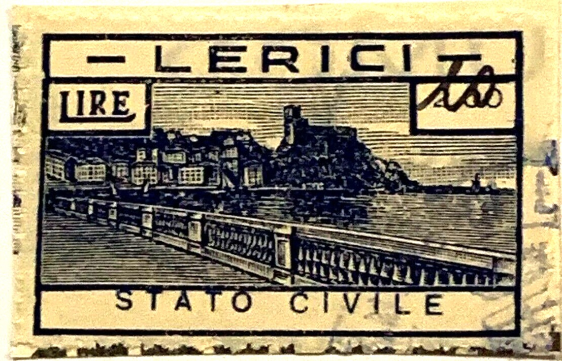 Marca da Bollo del Comune di LERICI su Carta Bianca di dimensioni 39 x 24,5 mm