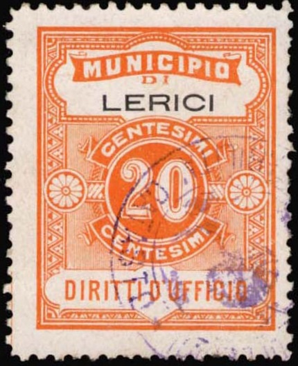 Marca da Bollo del Comune di LERICI su Carta Bianca di dimensioni 20 x 26 mm