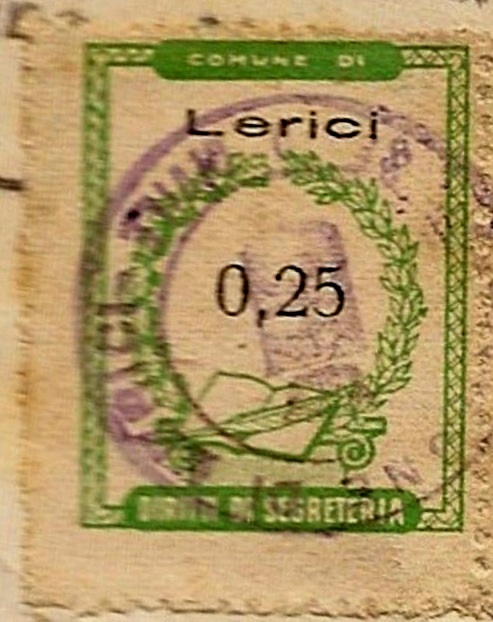 Marca da Bollo del Comune di LERICI su Carta Bianca di dimensioni 20 x 26,5 mm