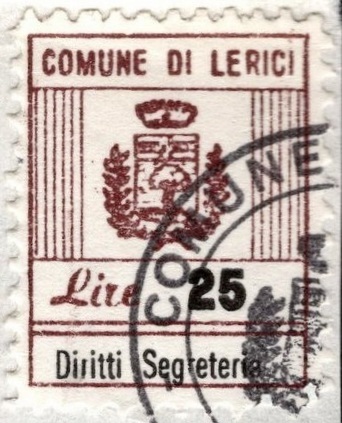 Marca da Bollo del Comune di LERICI su Carta Bianca di dimensioni 17 x 21,5 mm