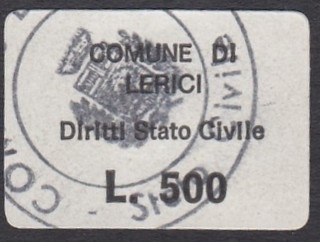 Marca da Bollo del Comune di LERICI su Carta Bianca di dimensioni 29 x 20 mm