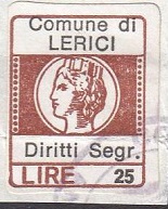 Marca da Bollo del Comune di LERICI su Carta Bianca di dimensioni 16 x 20 mm
