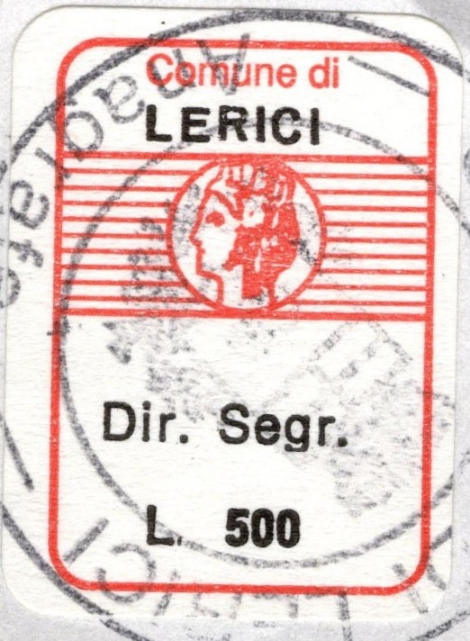 Marca da Bollo del Comune di LERICI su Carta Bianca di dimensioni 16 x 26 mm