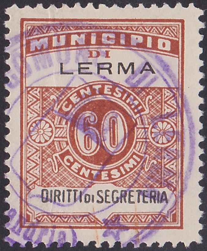 Marca da Bollo del Comune di LERMA su Carta Bianca di dimensioni 22 x 29 mm