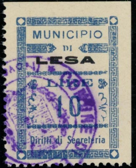 Marca da Bollo del Comune di LESA su Carta Bianca di dimensioni 22,5 x 31 mm