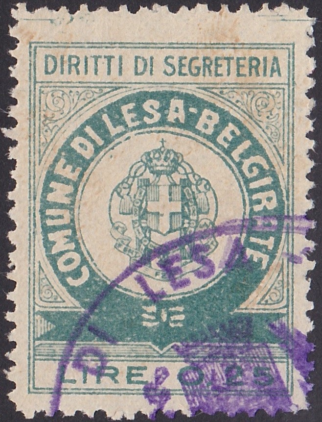 Marca da Bollo del Comune di LESA su Carta Bianca di dimensioni 22,5 x 31 mm
