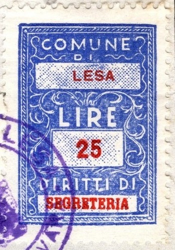 Marca da Bollo del Comune di LESA su Carta Bianca di dimensioni 22 x 32 mm