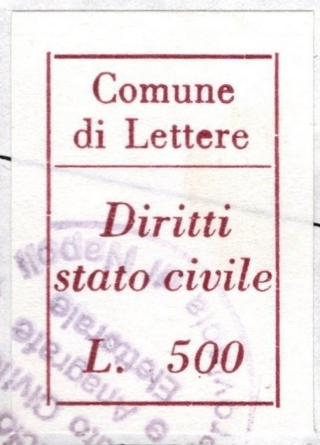 Marca da Bollo del Comune di LETTERE su Carta Bianca di dimensioni 19 x 28,5 mm