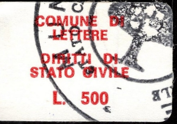 Marca da Bollo del Comune di LETTERE su Carta Bianca di dimensioni 20 x 14 mm