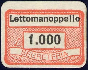 Marca da Bollo del Comune di LETTOMANOPPELLO su Carta Bianca di dimensioni 20 x 14 mm