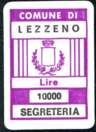 Marca da Bollo del Comune di LEZZENO su Carta Bianca di dimensioni 18 x 27 mm
