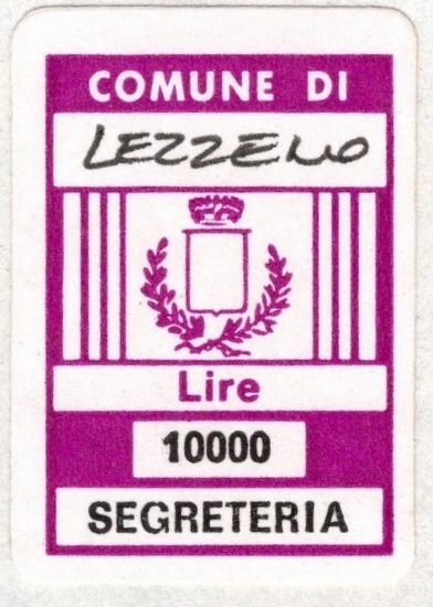 Marca da Bollo del Comune di LEZZENO su Carta Bianca di dimensioni 18 x 27 mm