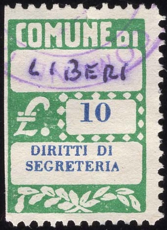 Marca da Bollo del Comune di LIBERI su Carta Bianca di dimensioni 20 x 28 mm