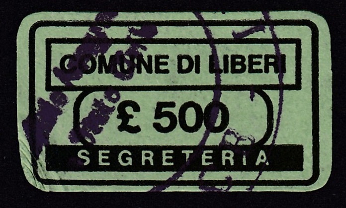 Marca da Bollo del Comune di LIBERI su Carta Verde di dimensioni 23,5 x 13,5 mm