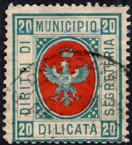 Marca da Bollo del Comune di LICATA su Carta Bianca di dimensioni 24 x 28,5 mm