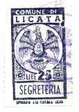 Marca da Bollo del Comune di LICATA su Carta Bianca Sottile di dimensioni 19 x 33,5 mm