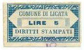 Marca da Bollo del Comune di LICATA su Carta Bianca di dimensioni 37 x 20 mm