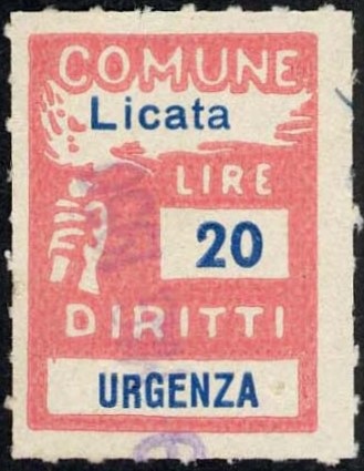 Marca da Bollo del Comune di LICATA su Carta Bianca Sottile di dimensioni 18 x 25 mm