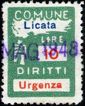 Marca da Bollo del Comune di LICATA su Carta Bianca Sottile di dimensioni 17,5 x 24 mm
