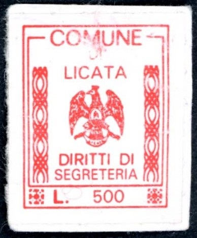 Marca da Bollo del Comune di LICATA su Carta Bianca di dimensioni 20 x 25 mm