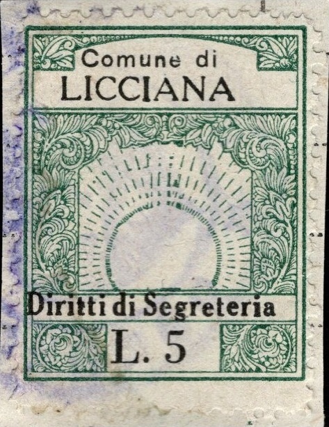 Marca da Bollo del Comune di LICCIANA NARDI su Carta Bianca di dimensioni 23,5 x 29,5 mm
