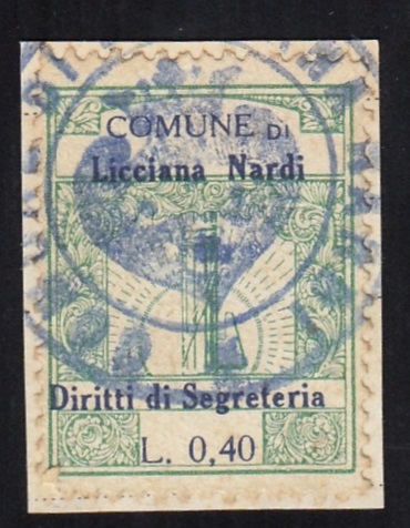 Marca da Bollo del Comune di LICCIANA NARDI su Carta Bianca di dimensioni 23,5 x 29,5 mm