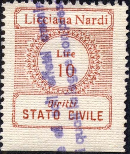 Marca da Bollo del Comune di LICCIANA NARDI su Carta Vergata di dimensioni 23 x 28 mm