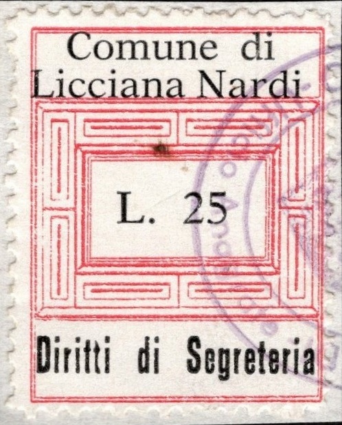 Marca da Bollo del Comune di LICCIANA NARDI su Carta Vergata di dimensioni 23 x 28 mm