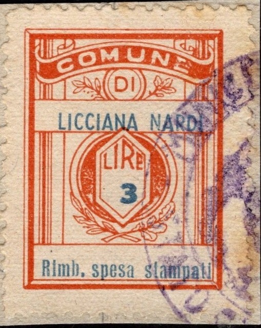 Marca da Bollo del Comune di LICCIANA NARDI su Carta Vergata di dimensioni 23 x 28 mm
