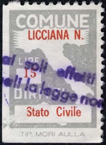 Marca da Bollo del Comune di LICCIANA NARDI su Carta Bianca di dimensioni 18 x 26 mm