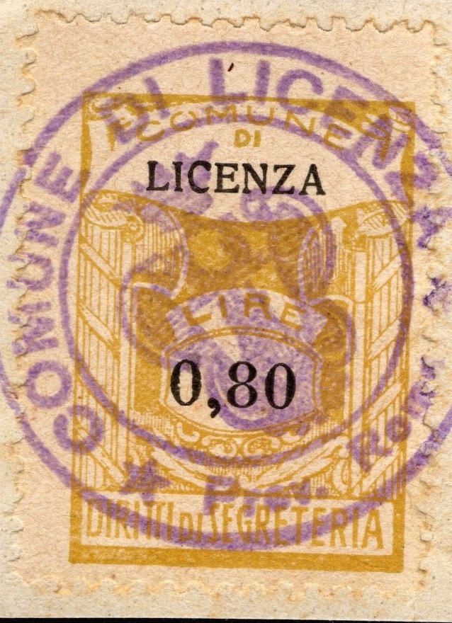 Marca da Bollo del Comune di LICENZA su Carta Bianca Sottile di dimensioni 20 x 28 mm