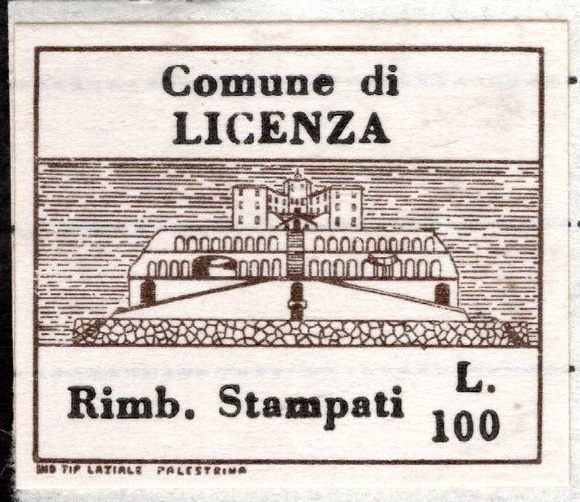 Marca da Bollo del Comune di LICENZA su Carta Bianca Sottile di dimensioni 28 x 16 mm