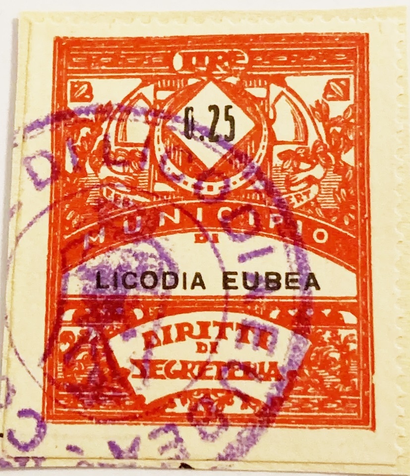 Marca da Bollo del Comune di LICODIA EUBEA su Carta Bianca di dimensioni 23 x 29 mm