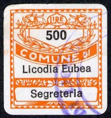 Marca da Bollo del Comune di LICODIA EUBEA su Carta Bianca di dimensioni 19,5 x 21 mm