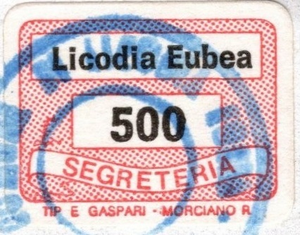 Marca da Bollo del Comune di LICODIA EUBEA su Carta Bianca di dimensioni 20 x 14 mm