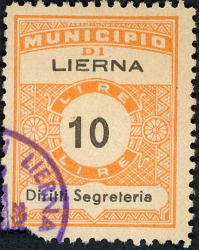 Marca da Bollo del Comune di LIERNA su Carta Bianca di dimensioni 22,5 x 29 mm