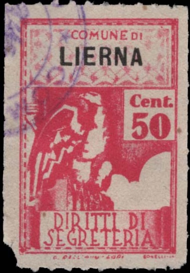 Marca da Bollo del Comune di LIERNA su Carta Bianca Sottile di dimensioni 21 X 32 mm