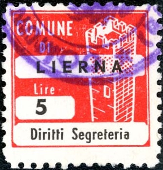 Marca da Bollo del Comune di LIERNA su Carta Bianca di dimensioni 20 x 20 mm