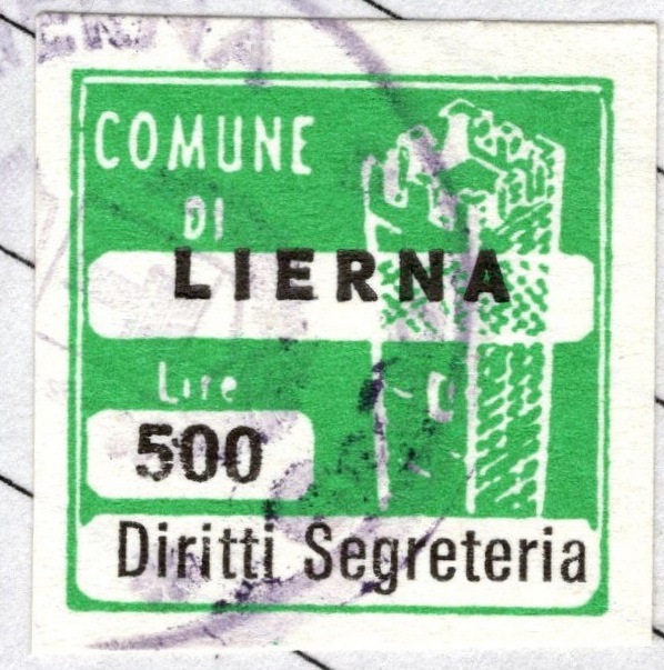Marca da Bollo del Comune di LIERNA su Carta Bianca di dimensioni 20 x 20 mm
