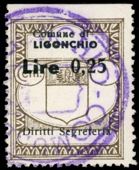 Marca da Bollo del Comune di LIGONCHIO su Carta Bianca di dimensioni 24 x 30 mm