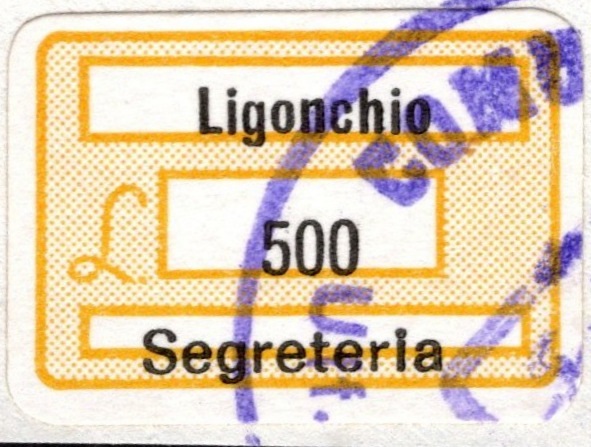 Marca da Bollo del Comune di LIGONCHIO su Carta Bianca di dimensioni 20 x 14 mm