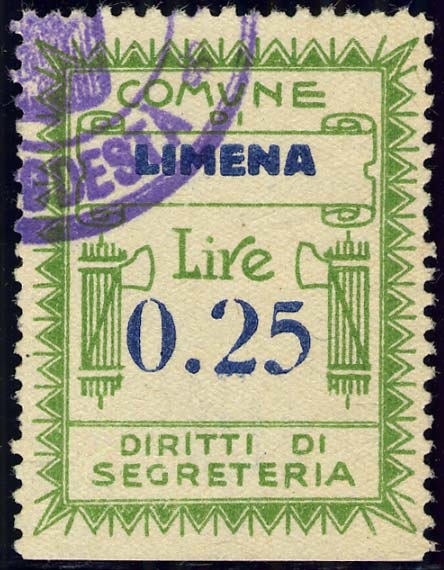 Marca da Bollo del Comune di LIMENA su Carta Bianca di dimensioni 27 x 35 mm
