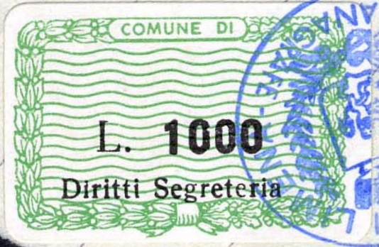Marca da Bollo del Comune di LIMENA su Carta Bianca di dimensioni 21 x 14 mm