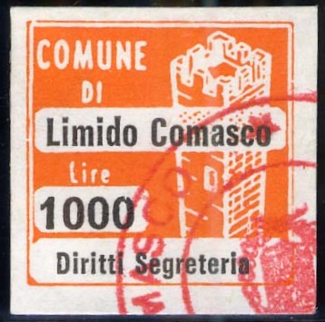 Marca da Bollo del Comune di LIMIDO COMASCO su Carta Bianca di dimensioni 20 x 20 mm