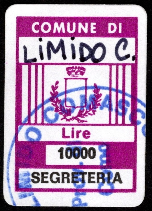 Marca da Bollo del Comune di LIMIDO COMASCO su Carta Bianca di dimensioni 16 x 22 mm