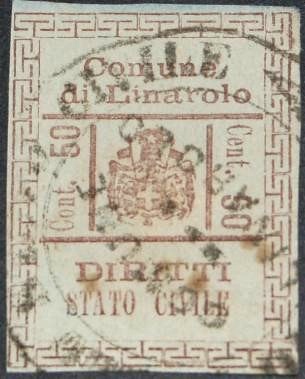 Marca da Bollo del Comune di LINAROLO su Carta Bianca di dimensioni 22 x 30 mm