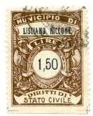 Marca da Bollo del Comune di LISCIANO NICCONE su Carta Bianca di dimensioni 25,5 x 34 mm