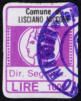 Marca da Bollo del Comune di LISCIANO NICCONE su Carta Bianca di dimensioni 16 x 20 mm